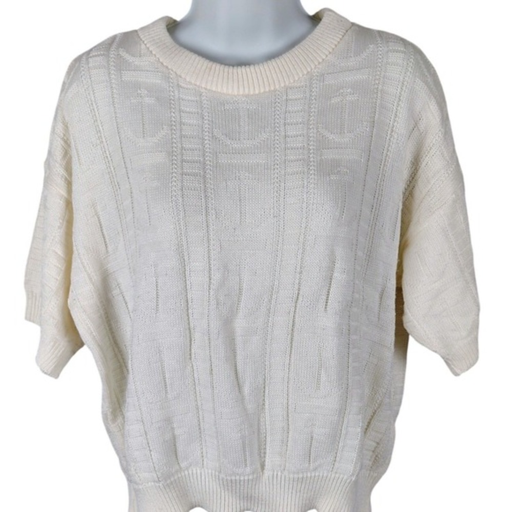 Apostrophe Vintage Cream Anchor Knit Sweater USA coastal fisherman granny‎